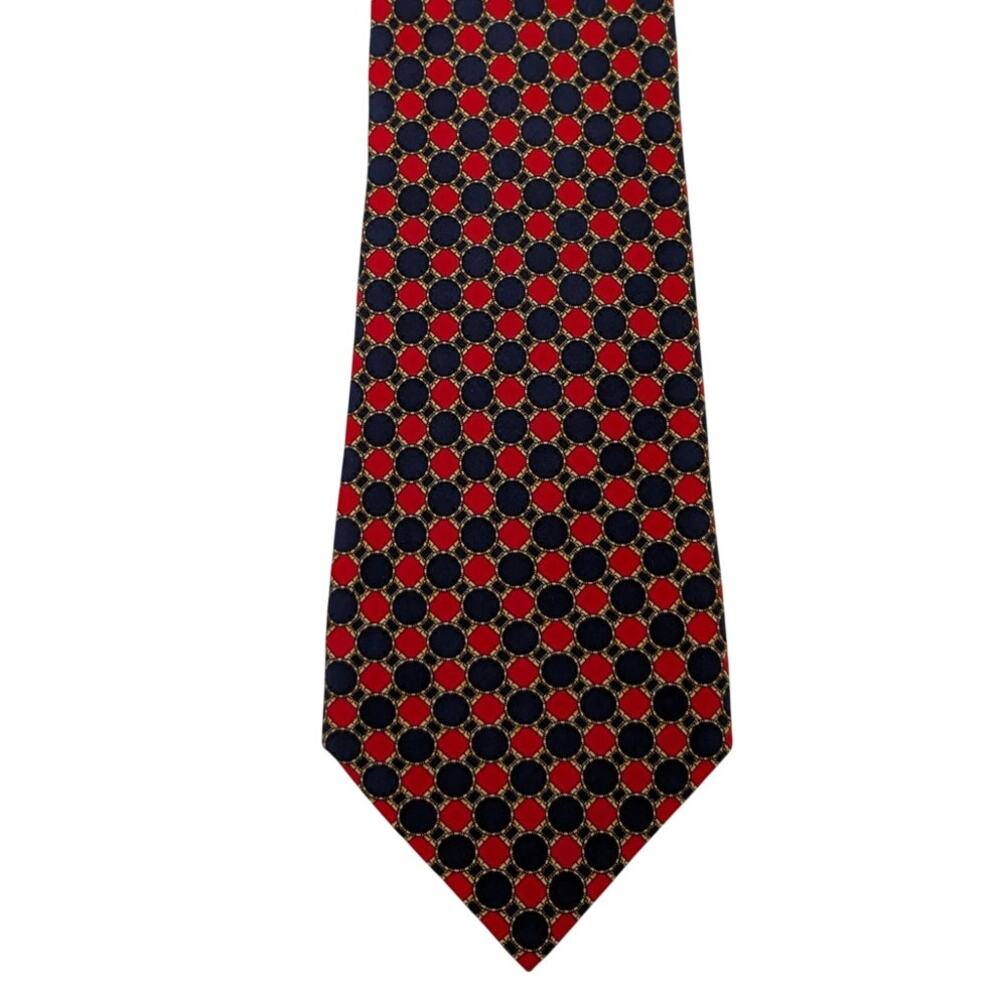 NWOT Vintage Piaget 100% Silk Men's Red & Blue Tie With Multicolor Designs